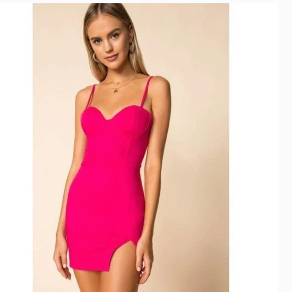 REVOLVE Superdown Hot Pink Bodycon Mini Dress with Slit (Like New)